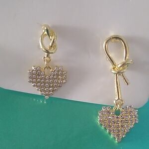 Assymetrical Sparkling Rhinestone Pave Hearts Dangle Earrings